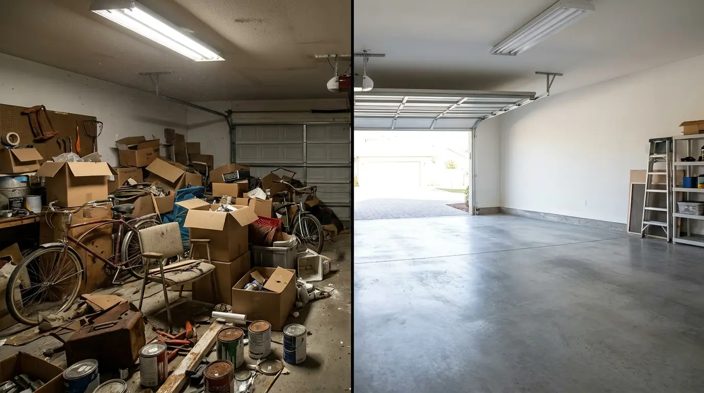 Cleared and swept Independence MO garage after Royal Junk Pros cleanout